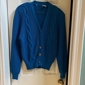 Blue Cable Knit Cardigan Sweater